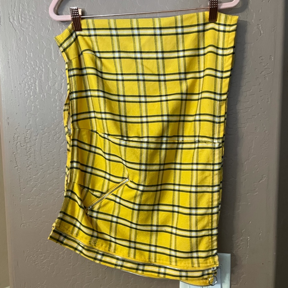 yellow plaid zip up skirt